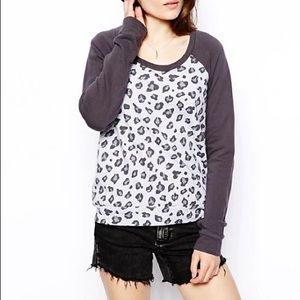 Splendid Leopard Animal Print Sweater Top- Grey